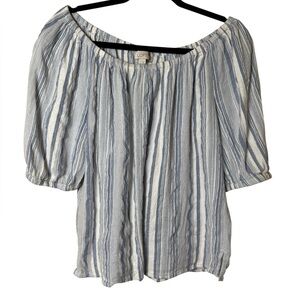 LOFT Small Striped Blouse in Blue and White